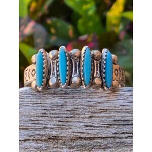 Vintage Bell Trading Zuni Turquoise Petite Pointe Sterling Silver Ring, Sz 6.75